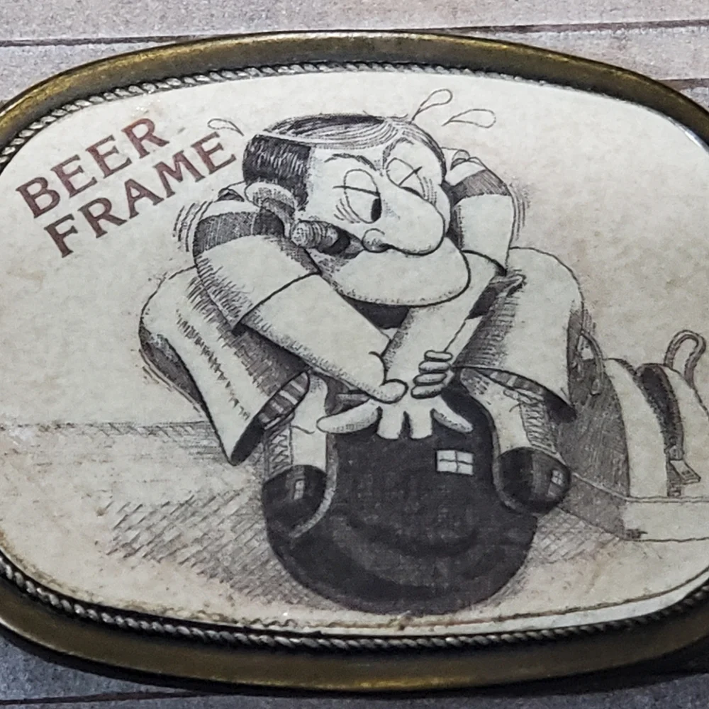 BEER FRAME Bowling Belt Buckle L👀K 60s 70s 80s Vintage